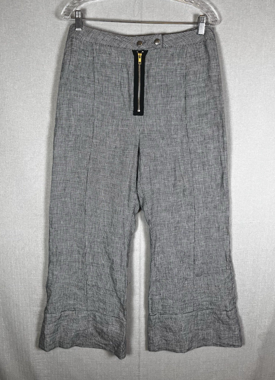 Reformation Pants Womens Size 10 Black White Houndstooth High Rise Wide Linen